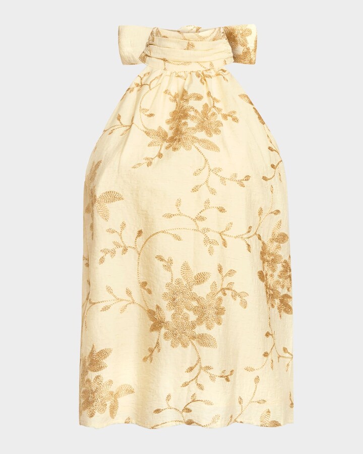 Ramy Brook Cara Lurex Embroidered Halter Top