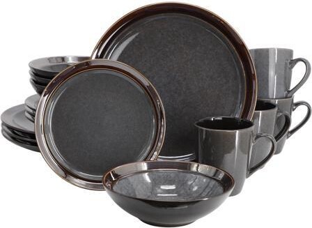 Gibson Elite Priya 16 Piece Stoneware Reactive Glaze Dinnerware Set in Grey