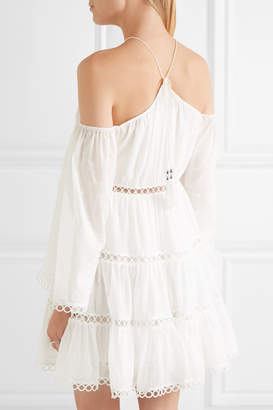 Zimmermann Jasper Cold-shoulder Tiered Polka-dot Cotton Mini Dress - White