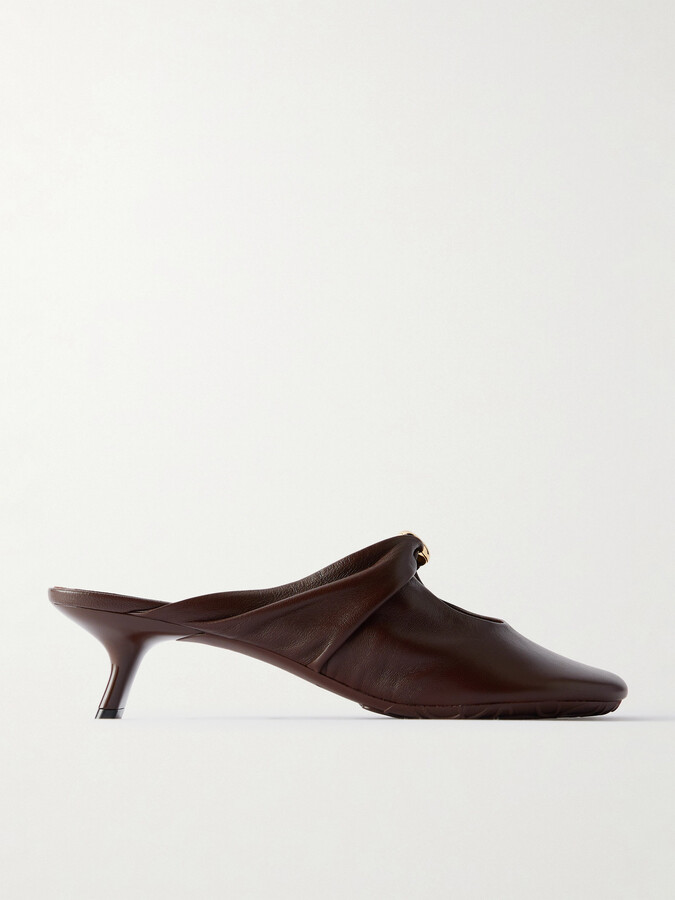 Loewe Pebble Embellished Cutout Leather Mules - Brown