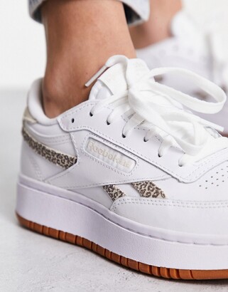 Reebok Club C Double sneaker in white and leopard print - Exclusive to ASOS  - ShopStyle