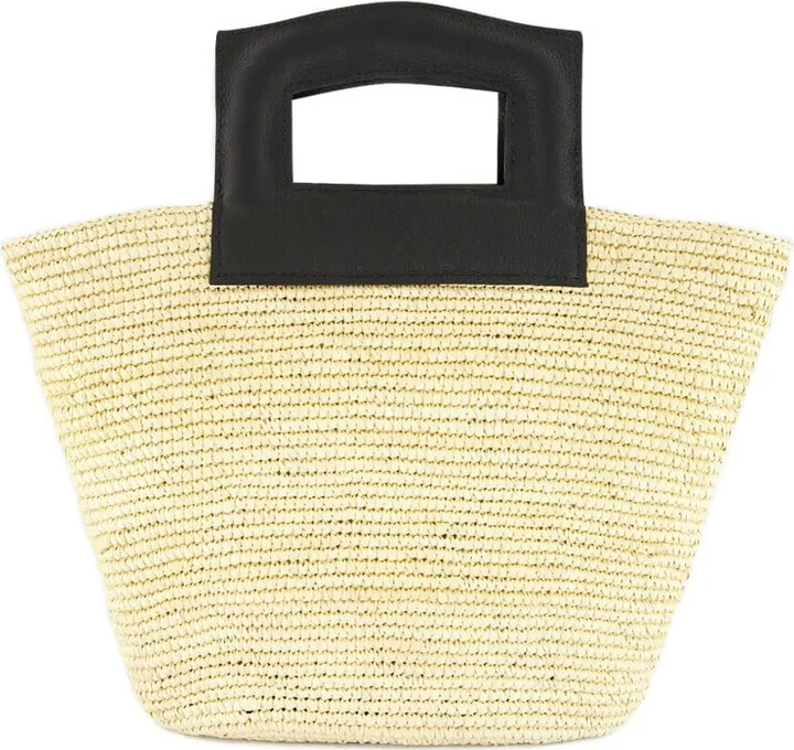 Sensi Straw Leather-Handle Tote Bag