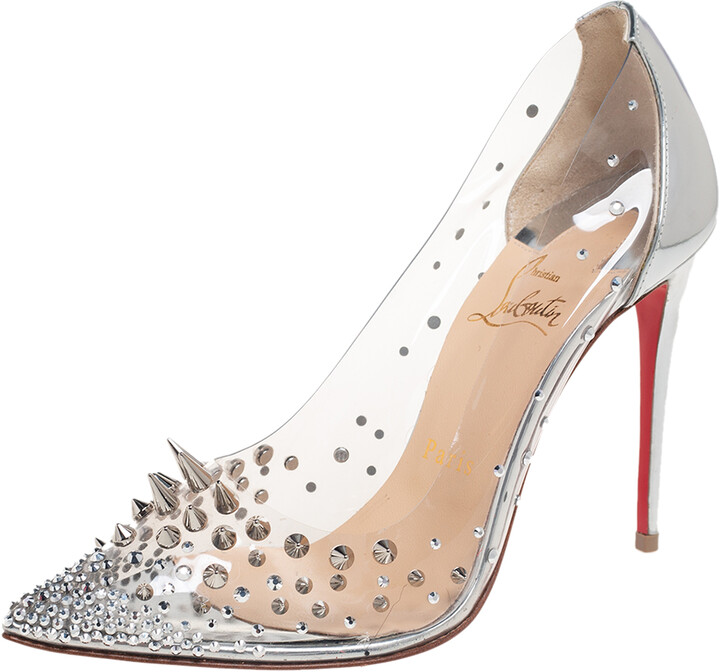 Christian Louboutin Silver PVC and Patent Leather Grotika Spikes Pumps Size  37 - ShopStyle