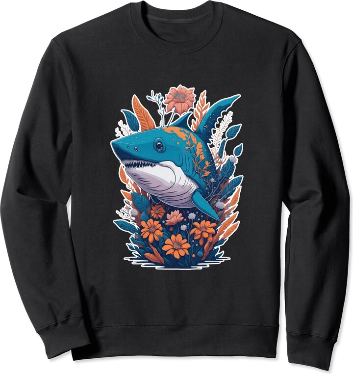 shark with flowers background graphic Sweatshirt
