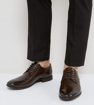 ASOS Wide Fit Brogue Shoes In Brown Faux Leather With Toe Detail