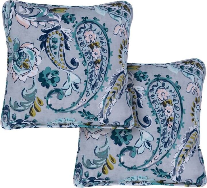 Hanover Paisley Grey and Blue Indoor or Outdoor Throw Pillows (Set of 2)