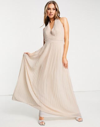 TFNC Bridesmaid halterneck pleated maxi dress in blush
