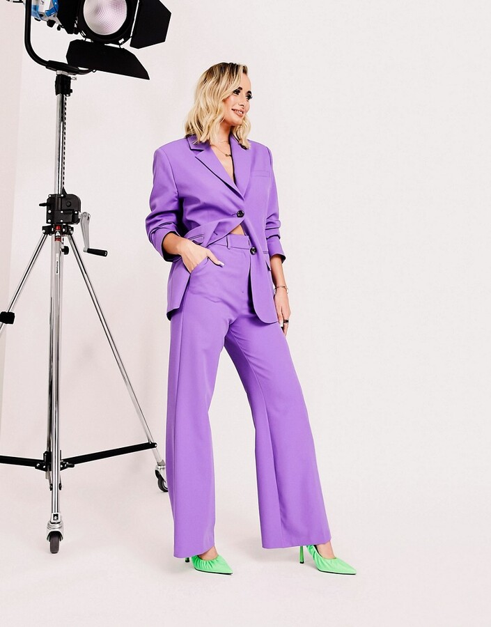 ASOS DESIGN relaxed wide leg flare suit trouser in purple - ShopStyle