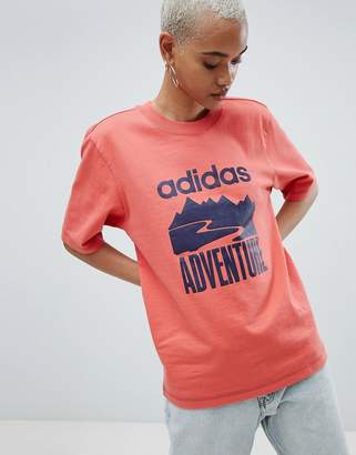 adidas Adventure Oversized T-Shirt In Dark Pink