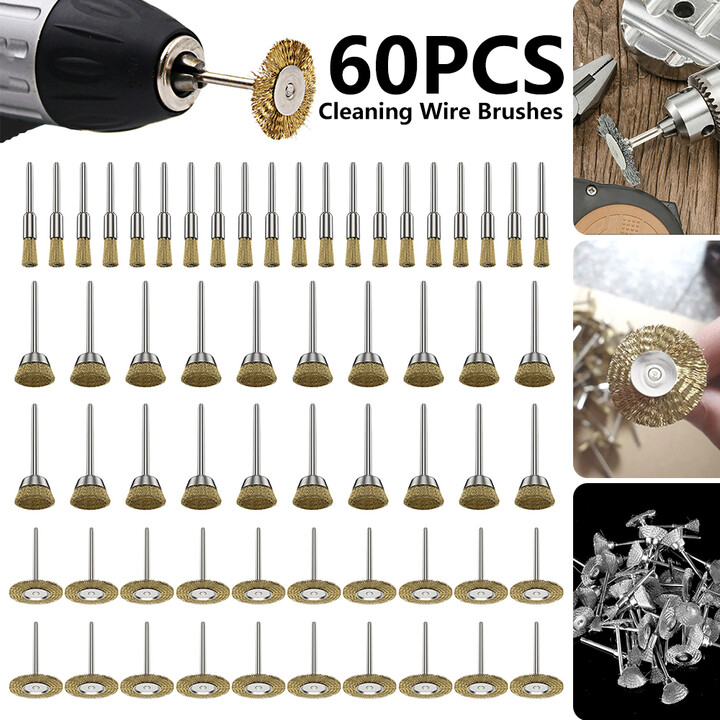 Toorise 20-60PCS Wire Brass Wheel Brush for Dremel Rotary Tool Drill Bit Metal Rust Removal Polishing Deburring T Shape Wheel Brush 2025