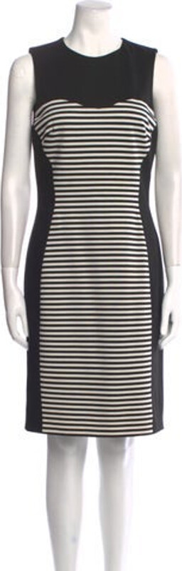 Michael Kors Shift Dress Black & White Striped Sleeveless with Crew Neck Exposed Zip Closure at Back Designer