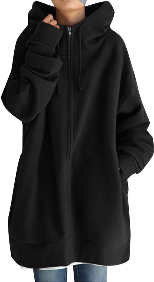 Alwyeans Women's Hoodie Coat Sale Long Cardigan Plain Warm Thick Fleece  Lined Jacket Side Full Zip Up Sweatshirt Tunic Windproof Loose Fit Trench  Coat Plus Size Jacket with Pockets Thermal Coat -