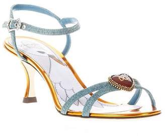 Dolce & Gabbana Multicoloured Suede Sandals With Heart Detail