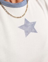 Thumbnail for your product : Miss Selfridge star graphic baby tee with tipping detail in white