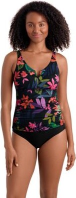 Shape Solver Mimi Flamingo Womens Shirred Pull On Tankini Top Hipster Bikini Bottoms