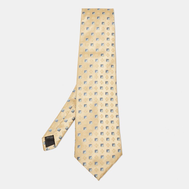 Boss by Hugo Boss Yellow Patterned Silk Traditional Tie