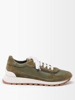 Thumbnail for your product : Brunello Cucinelli Monili-trim Mesh And Suede Trainers - Green