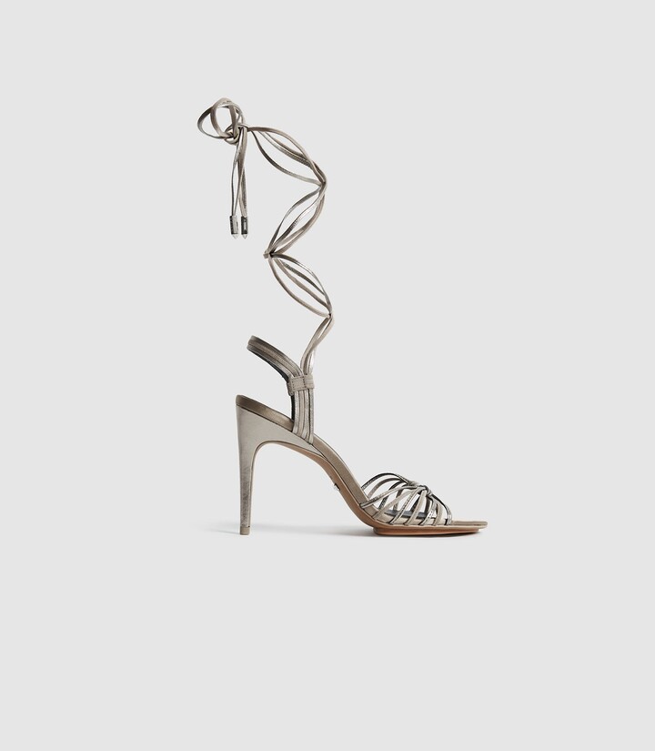 Reiss CASSIDY STRAPPY HIGH HEELED SANDALS Silver - ShopStyle