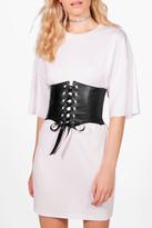 Thumbnail for your product : boohoo Kelsey PU Lace Up Corset Belt