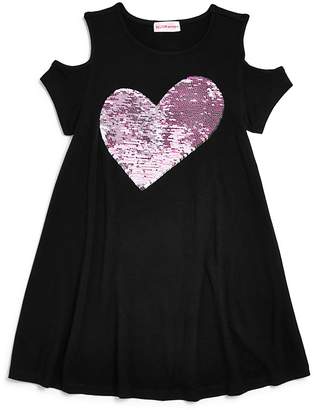 Design History Girls' Reversible-Sequin-Heart Cold-Shoulder Dress - Little Kid