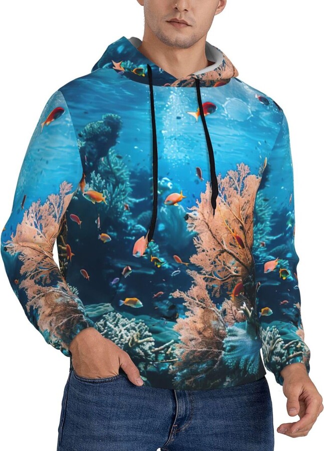 Juandeng Coral Reef Men'S Ultimate Sweatshirt Adult Long Sleeve Hoodies Stylish Pullover Hoodie With Pocket Black