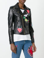 Thumbnail for your product : House of Holland heart patches biker jacket - women - Lamb Skin/Polyester/Spandex/Elastane - 10