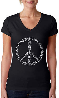 LOS ANGELES POP ART Los Angeles Pop Art Women's V-Neck T-Shirt - Different Faiths peace sign