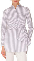 Thumbnail for your product : Akris Punto Long-Sleeve Button-Down Wrap-Waist Striped Tunic Blouse