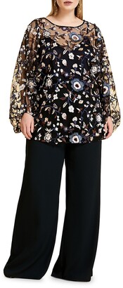 Marina Rinaldi, Plus Size Fonte Floral-Embroidered Tulle Puff-Sleeve Tunic