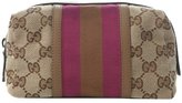 Thumbnail for your product : Gucci beige and pink logo striped canvas GG cosmetic case