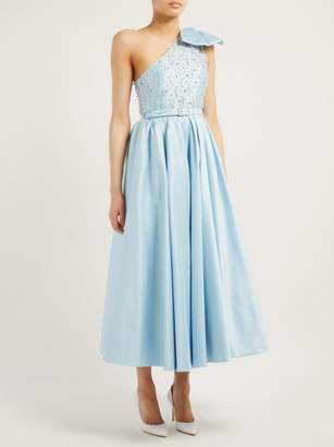 Alessandra Rich Crystal-bodice One-shoulder Cotton-blend Gown - Womens - Light Blue