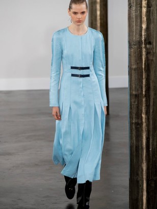 Gabriela Hearst Arianna Whipstitched Raglan-sleeve Midi Dress - Light Blue