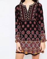 Thumbnail for your product : QED London Long Sleeve Smock Dress in Border Print
