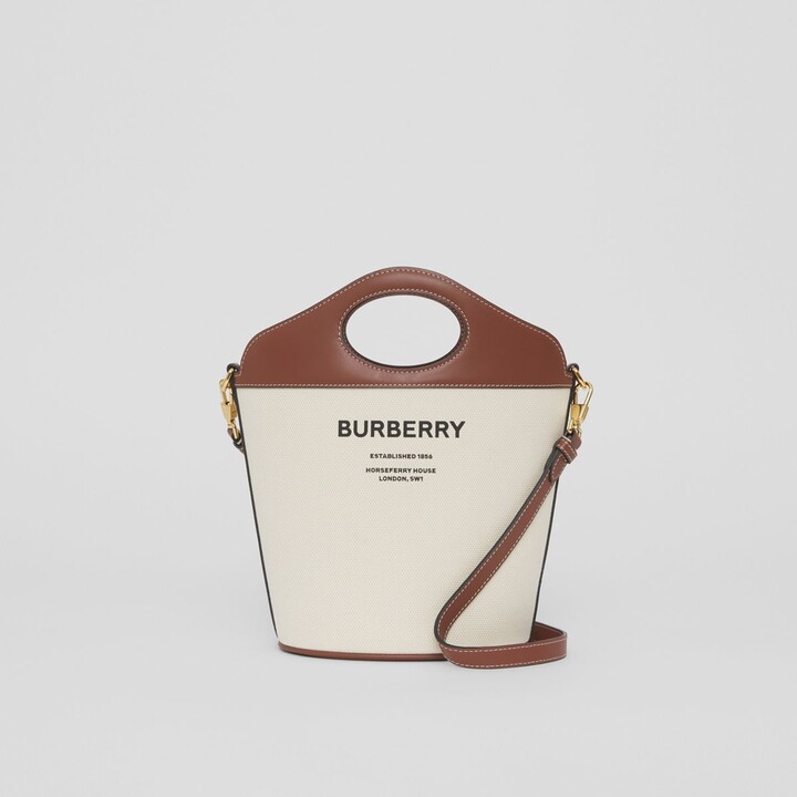 Burberry Small Two-tone Canvas and Leather Pocket Bucket Bag