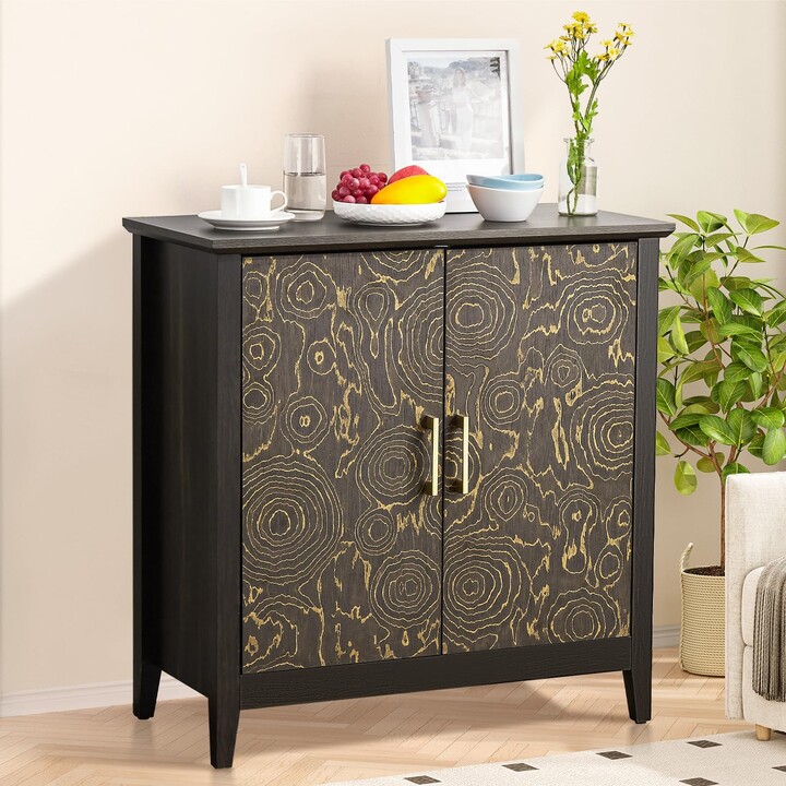 Garvee Accent Cabinet with 2 Doors and Shelves，Decorative Storage Cabinet with Annual Ring Pattern
