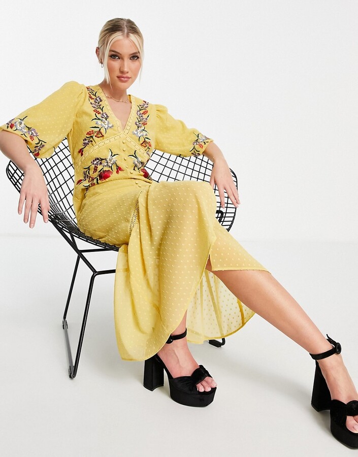 Suponer Amarillento Desarrollar Hope & Ivy Juliana embroidered midi dress in yellow - ShopStyle