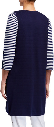 Joan Vass Plus Size Contrast Stripe Long Two Pocket Sweater Vest
