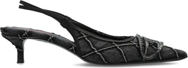 Diesel D-Venus Sb Logo Embellished Slingback Denim Pumps