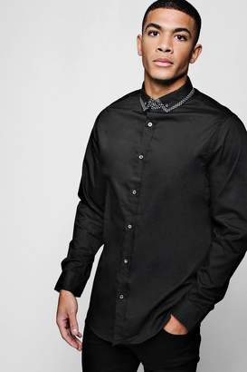 boohoo Slim Fit Smart Long Sleeve Shirt With Tipped Collar