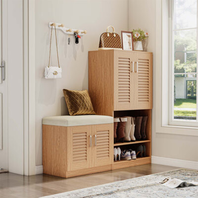 Multi-functional Shoe Storage Cabinet with Bench & 7+3 Compartments, Adjustable Shelves, and Cushioned Seating for Entryways and Mudrooms