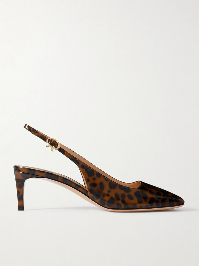 Gianvito Rossi Nuit 55 Leopard-print Glossed-leather Slingback Pumps - Animal print