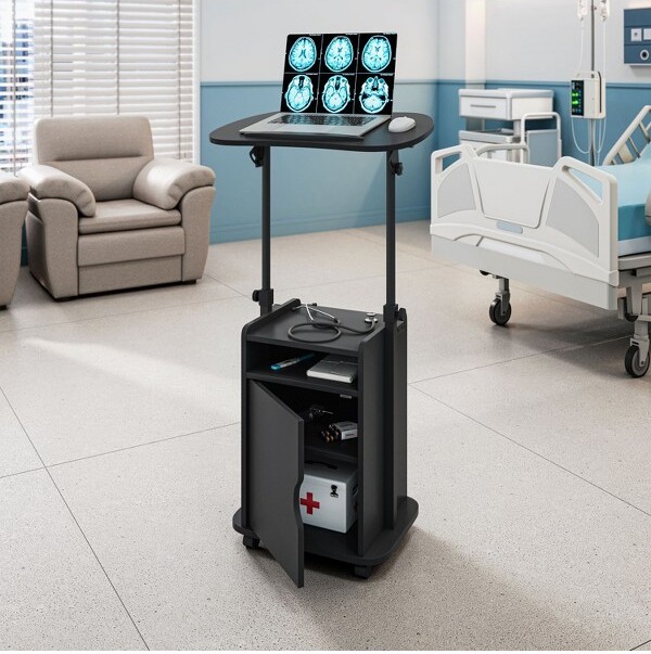 RacxilySit-to-StandRollingAdjustableLaptopCartWithStorage,Black