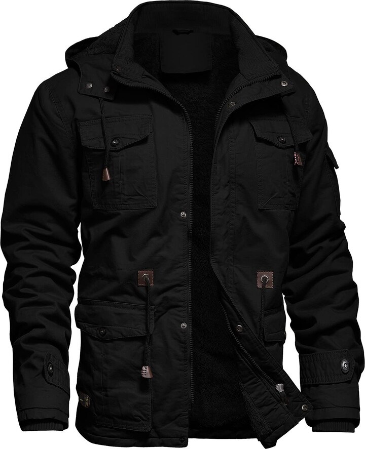 Dr.Cyril Mens Winter Jacket Cotton Lined Jackets Military Jacket Removable Hood Thick Tactical
