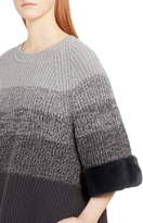Thumbnail for your product : Fendi Degrade Wool & Cashmere Sweater with Genuine Mink Fur Cuffs