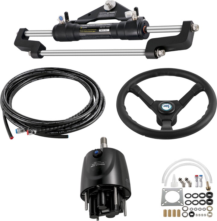 KFFKFF 300HP Hydraulic Marine Steering Set, Helm Pump Included, 16ft Hydraulic Steering Tube for Nautical Navigation System