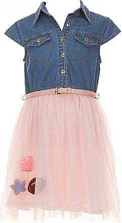 Zunie Big Girls Short-Sleeve Denim BodiceTulle Tutu-Skirted Dress