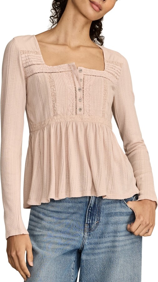 Lucky Brand Women's Embroidered Peplum Long-Sleeve Top