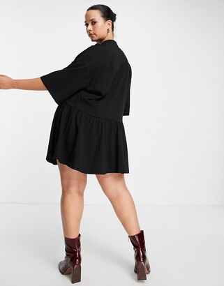 ASOS Curve ASOS DESIGN Curve oversized mini smock dress with dropped waist in black