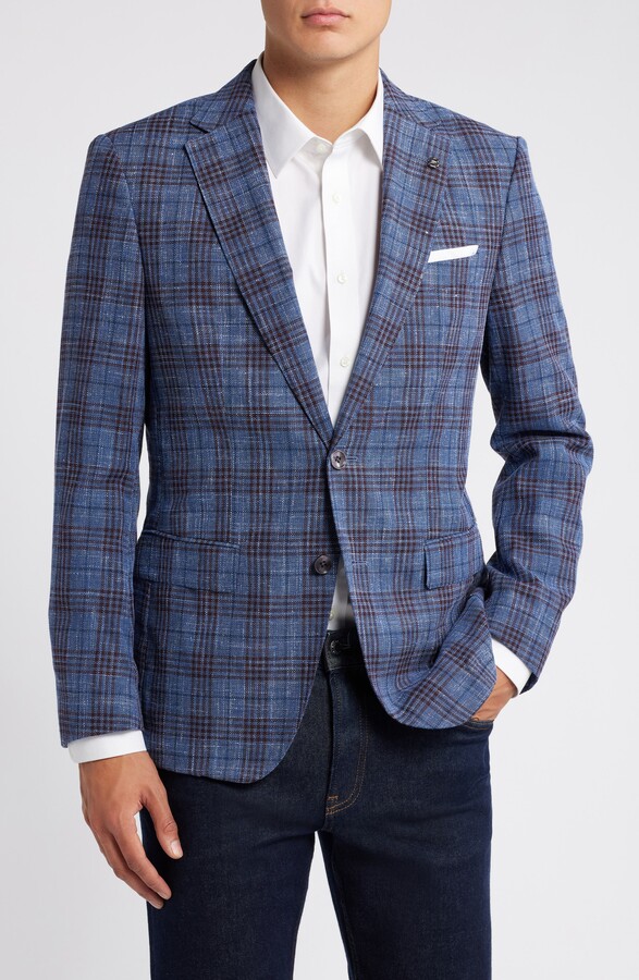 HUGO BOSS Hutson Plaid Virgin Wool, Cotton & Linen Blend Sport Coat