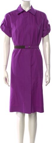 Akris Punto Midi Length Dress Akris Punto Shirtdress Purple Short Sleeve with Collar Button Closure at Front Designer
